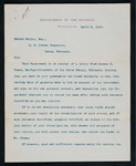 Correspondence from H.L. Muldrow, 1st Assistant Secretary to the Department of Interior to Major Mallet